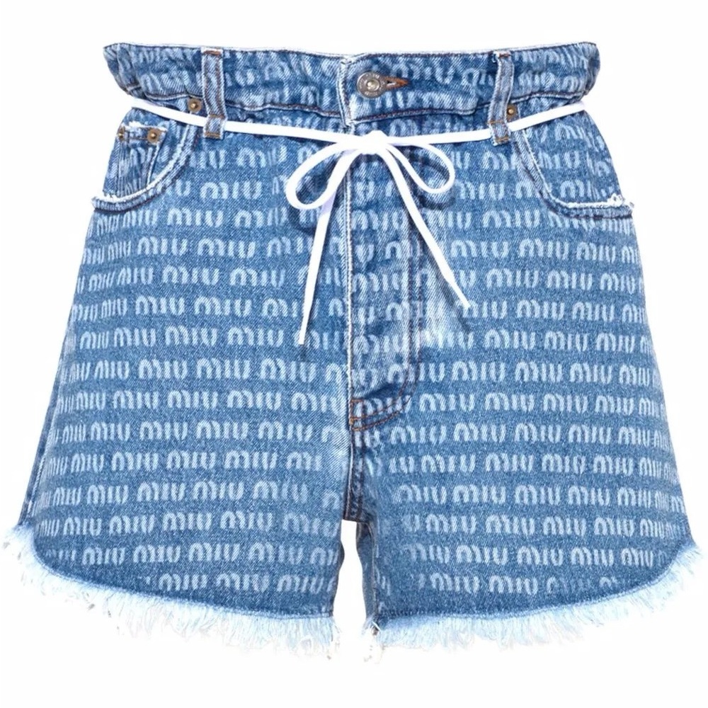 Miu Miu Patterned Blue Jean Shorts